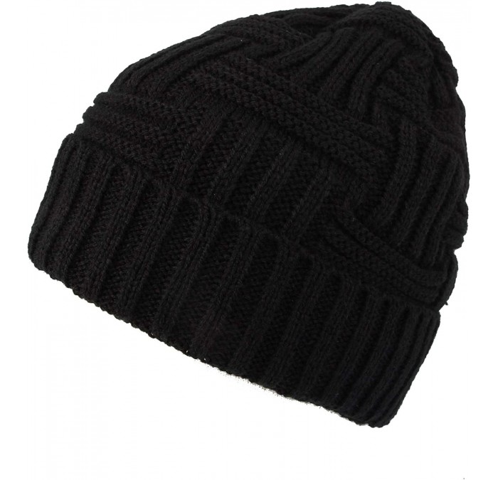 Skullies & Beanies Fleece Lined Knit Beanie Winter Hat Slouchy Watch Cap HZ50031 - Black - CO18L82OHG9 $24.58