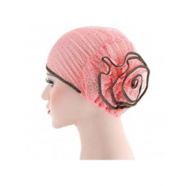 Skullies & Beanies Islamic Muslim Hijab Cap Women Flower Turban Hat Cotton Headwrap Scarf - Pink - CE18DLQTEHO $8.41