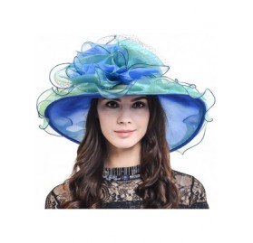 Sun Hats Womens Kentucky Derby Church Dress Wedding Floral Tea Party Hat S056 - 1 Blue/Green - C811X5YM693 $49.52