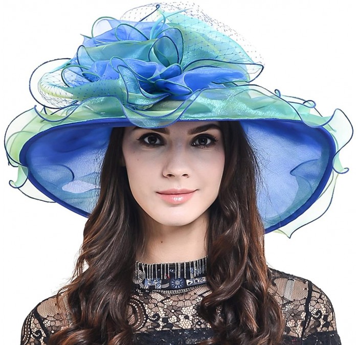 Sun Hats Womens Kentucky Derby Church Dress Wedding Floral Tea Party Hat S056 - 1 Blue/Green - C811X5YM693 $56.69