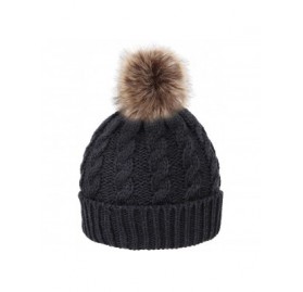 Skullies & Beanies Winter Wonderland Splash Patterned Thick Knit Fleece Lined Snow Beanie Hats - Heather Grey/Natural Pom - C...