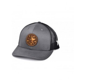 Baseball Caps Texas 'The Lone Star' Leather Patch Hat Curved Trucker - Charcoal/Black - CE18IGQ4GS4 $22.53