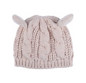 Skullies & Beanies Women Winter Thick Cable Knit Beanie Hat Cat Ear Crochet Braided Knit Caps - Beige - CG187ELHXDI $7.46
