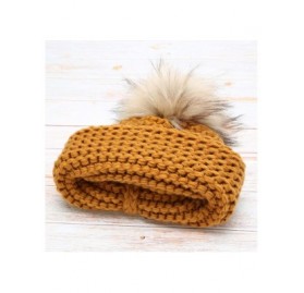 Skullies & Beanies Women's Double Purl Knitted Beanie Hat- Soft Warm Cable Knitted Winter Hat with Faux Fur Pom Pom - Mustard...