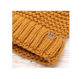 Skullies & Beanies Women's Double Purl Knitted Beanie Hat- Soft Warm Cable Knitted Winter Hat with Faux Fur Pom Pom - Mustard...