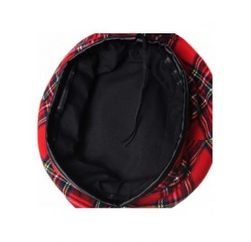 Berets Wool Beret Hat Tartan Check Leather Sweatband KR9539 - Red - C812O050J7S $23.64
