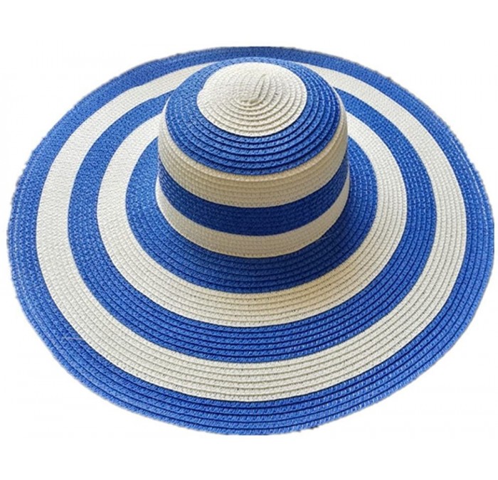 Sun Hats Floppy Wide Brim Straw Hat Women Summer Beach Cap Sun Hat - Blue and White Striped - CE18DQUAZDK $29.31