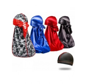 Skullies & Beanies 4PCS Silky Durags for Men 360 Waves- Designer Do Rag- Award 1 Wave Cap - Bape Sup Blue Black Red - CO193DX...