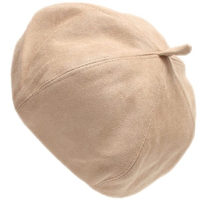 Berets French Style Lightweight Casual Classic Solid Color Faux Suede Leather Beret - Beige - CU12N1EM9BQ $9.38