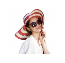 Sun Hats Floppy Wide Brim Straw Hat Women Summer Beach Cap Sun Hat - Red and White Striped - CP18DQZDAOT $9.63