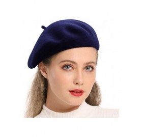 Berets Wool Beret Hat-Solid Color French Style Winter Warm Cap for Women Girls Lady - Navy Blue - CF18DKEX0ZS $13.23