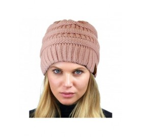 Skullies & Beanies Unisex Chunky Soft Stretch Cable Knit Warm Fuzzy Lined Skully Beanie - Rose - CF18AH4TGSY $14.86