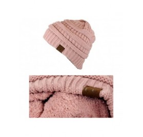 Skullies & Beanies Unisex Chunky Soft Stretch Cable Knit Warm Fuzzy Lined Skully Beanie - Rose - CF18AH4TGSY $14.86