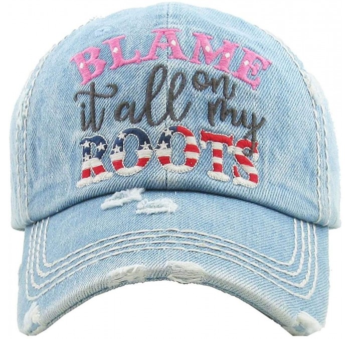 Baseball Caps Women's Blame It All On My Roots Vintage Baseball Hat Cap - Light Denim - C818ZDW2L7Y $15.62