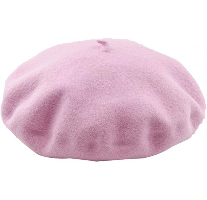 Berets Solid Color Classic French Artist Beret Hat 100% Wool - Pink1 - CQ18I9AWAZ3 $23.11