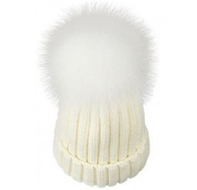 Skullies & Beanies Women Winter Kintted Beanie Hats with Real Fox Fur Pom Pom - White - CU12NRE5KVK $15.51