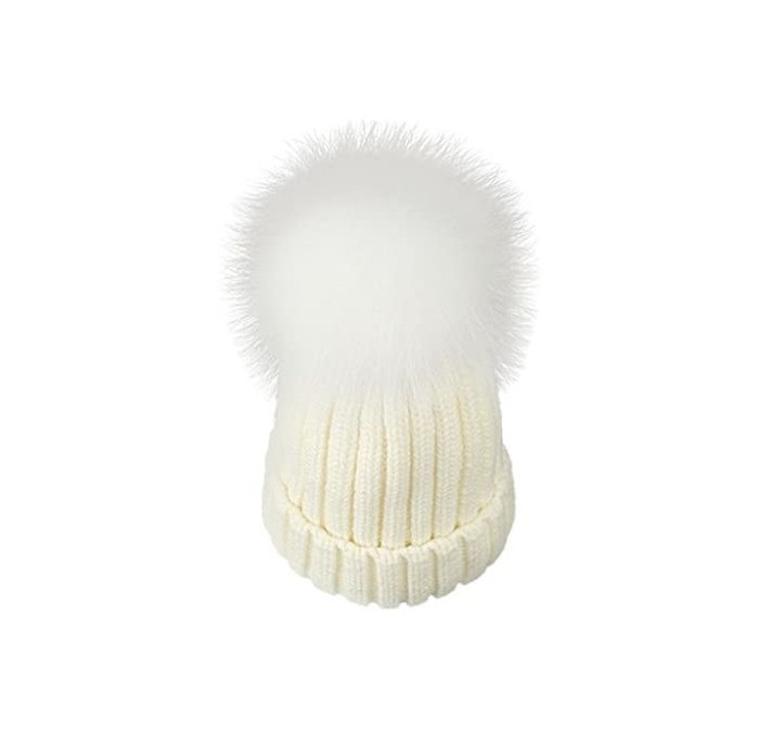 Skullies & Beanies Women Winter Kintted Beanie Hats with Real Fox Fur Pom Pom - White - CU12NRE5KVK $35.21