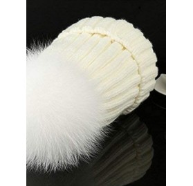 Skullies & Beanies Women Winter Kintted Beanie Hats with Real Fox Fur Pom Pom - White - CU12NRE5KVK $15.51
