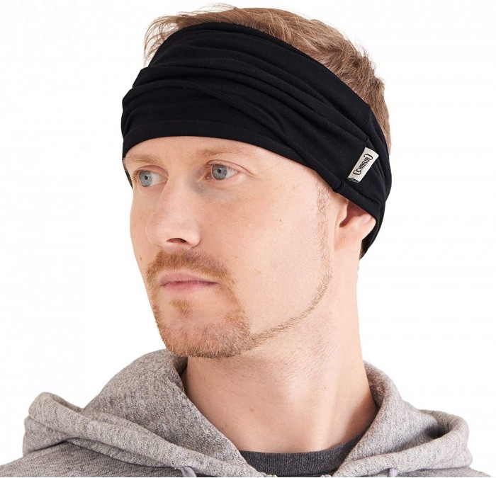 Headbands Mens Japanese Cotton Headband - Natural Headwrap Elastic Hair Band Neck Gaiter - Black - C3114YUDCXV $32.58