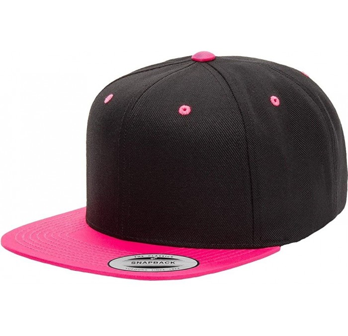 Baseball Caps Classic Wool Snapback with Green Undervisor Yupoong 6089 M/T - Black/Neon Pink - C212LC2JKH5 $22.12