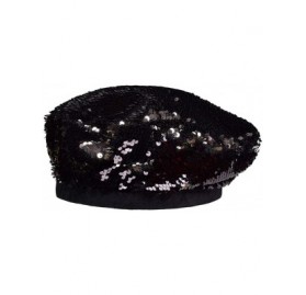 Berets Women Bling Sequins Beret Hats Sparkly Beanies Shining Performance Cap - Black - C718OXMR84A $11.43