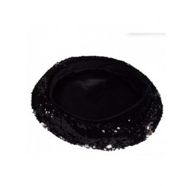 Berets Women Bling Sequins Beret Hats Sparkly Beanies Shining Performance Cap - Black - C718OXMR84A $11.43
