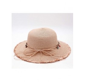 Sun Hats Women Straw Sun Protection Hat Travel Summer Beach Cap Gardening Foldable UPF Seashell/Bow Decoration - Pink - C418R...