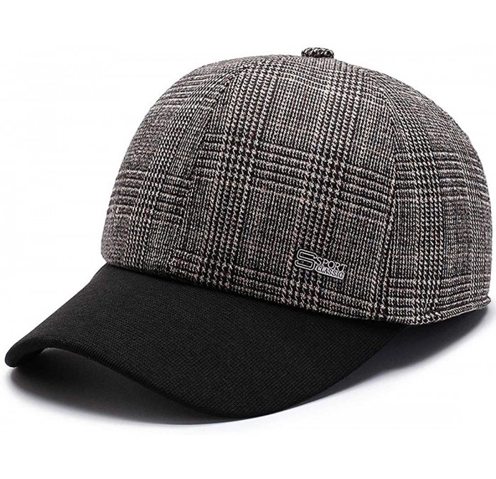 Baseball Caps Men's Warm Woolen Baseball Caps Hat with Fold Earmuffs Warmer - Brown - CR193LDY7ZW $27.58