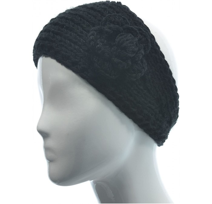 Cold Weather Headbands Women's Knitted Headband Headwrap Floral Crochet Solid - Black. - CL12GUFW9OP $11.03