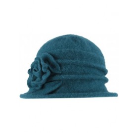 Bucket Hats Women's Elegent Floral Trimmed Wool Blend Cloche Winter Hat Party Hearwear - Blue - C412O2QW4P6 $9.92