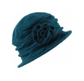 Bucket Hats Women's Elegent Floral Trimmed Wool Blend Cloche Winter Hat Party Hearwear - Blue - C412O2QW4P6 $9.92