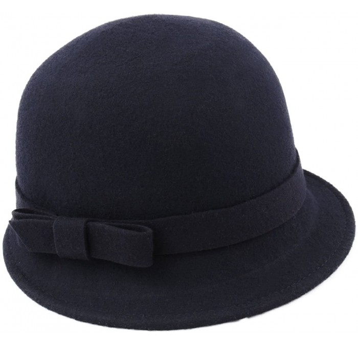 Fedoras Women's Cloche Wool Felt Cloche Hat - Bleu-marine - C7187N8C7YN $27.46