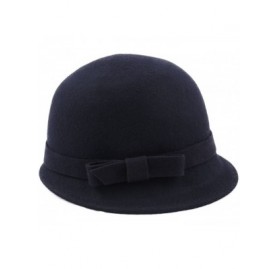 Fedoras Women's Cloche Wool Felt Cloche Hat - Bleu-marine - C7187N8C7YN $27.46
