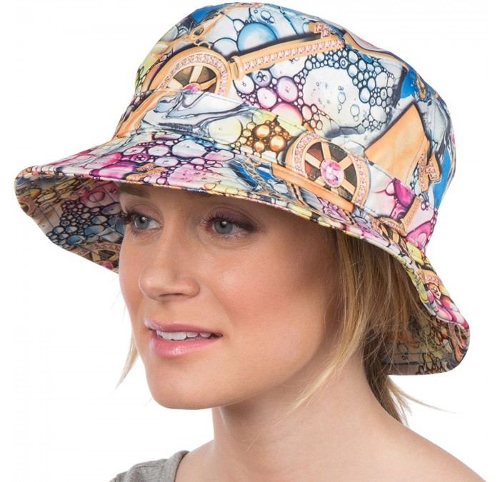Sun Hats Gemma Colorful Design Cloche Bucket Bell Summer Hat - Pink / Blue - CG11VP5Z79Z $14.15