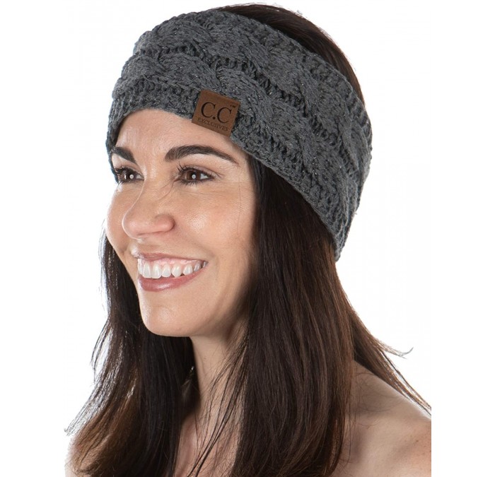 Cold Weather Headbands Exclusives Womens Head Wrap Lined Headband Stretch Knit Ear Warmer - Grey - Metallic - C418Y5KELOA $12.88