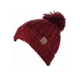 Skullies & Beanies Women's Chenille Soft Stretchy Pom Cuffed Knit Beanie Cap Hat - Burgundy - CU18IQGXCQ6 $15.19