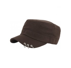Baseball Caps A148 Winter Wool Fabric Silver Ring Piercing Golf Army Cap Cadet Military Hat - Darkbrown - CQ12N6EK81O $17.42