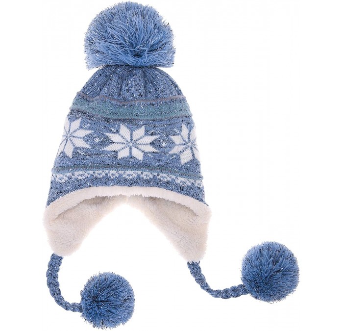 Skullies & Beanies Women Girl Winter Hats Knit Soft Warm Earflap Hood Cozy Large Snowflake Beanie - Sky Blue - CK186HGG4XY $2...