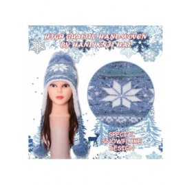 Skullies & Beanies Women Girl Winter Hats Knit Soft Warm Earflap Hood Cozy Large Snowflake Beanie - Sky Blue - CK186HGG4XY $1...