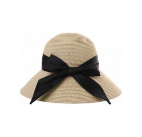 Sun Hats Packable UPF Straw Sunhat Women Summer Beach Wide Brim Fedora Travel Hat 54-59CM - 00763_beige(with Face Shield) - C...