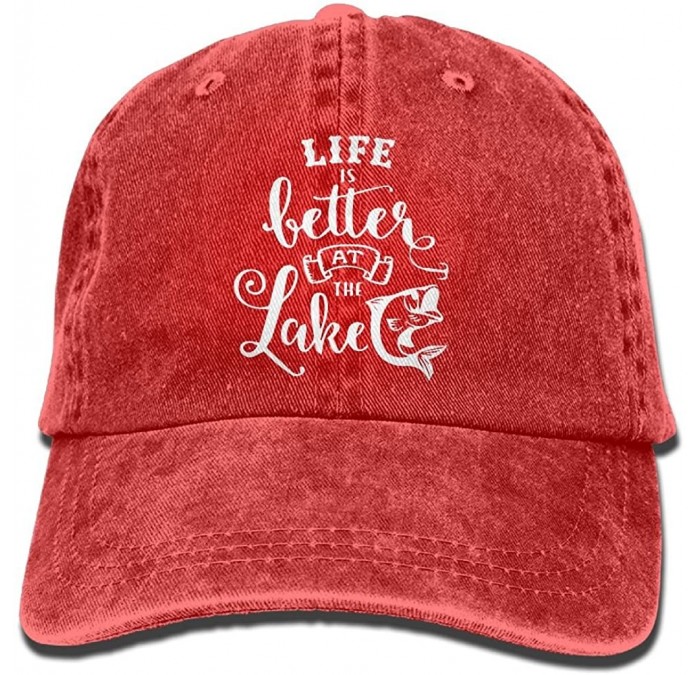 Baseball Caps Men and Women Life is Better at The Lake-1 Vintage Jeans Baseball Cap - Red - CB18EOXQ2YX $17.57