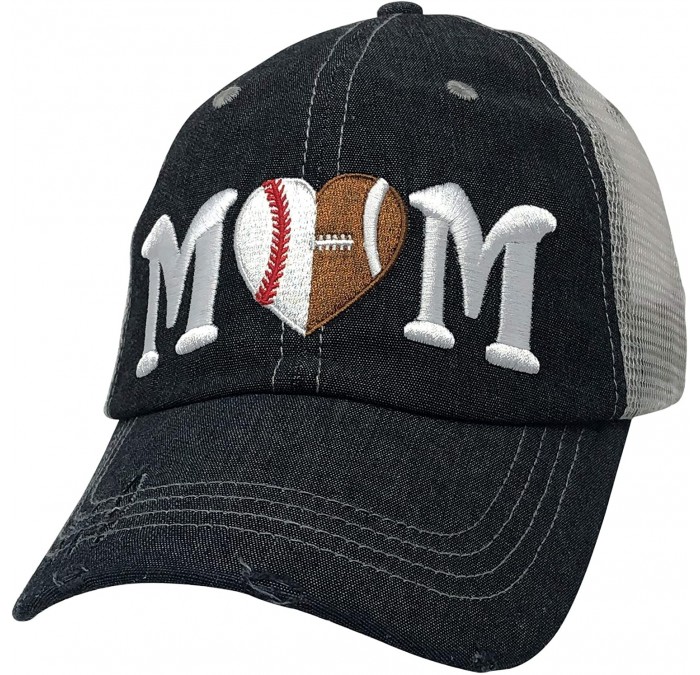 Baseball Caps Baseball Football Mom Embroidered Mesh Trucker Style Hat Cap Football MOM Baseball MOM Gift Mothers Day Dark Gr...