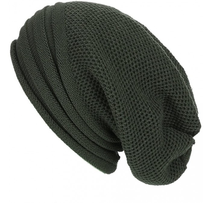 Skullies & Beanies Womens Caps Baggy Warm Crochet Winter Wool Knit Ski Beanie Skull Slouchy Caps Hat - Army Green - C118IE3Q8...