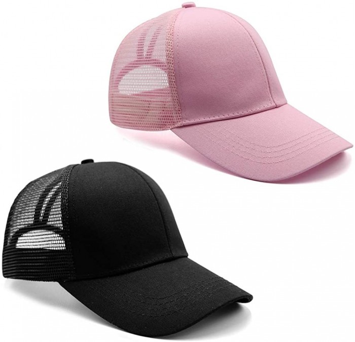 Baseball Caps Ponytail High Buns Ponycaps Baseball Adjustable - 2 Pack Black+pink - CQ18OZX8R58 $34.27