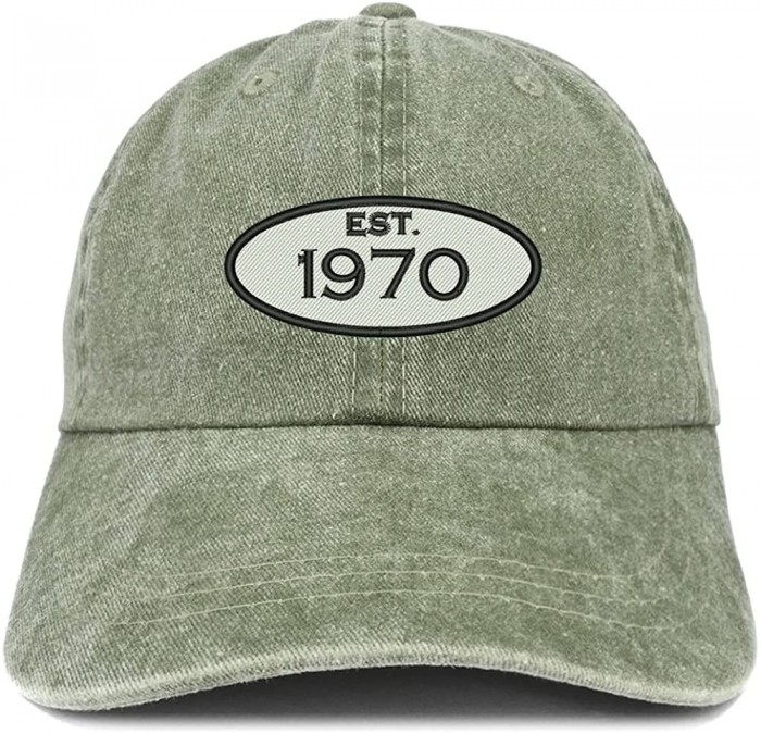 Baseball Caps Established 1970 Embroidered 50th Birthday Gift Pigment Dyed Washed Cotton Cap - Olive - CD180N4RSUY $19.70