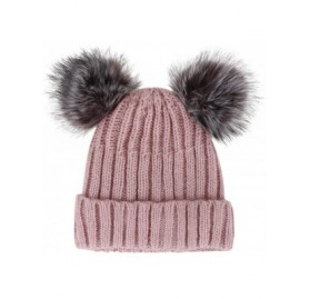 Skullies & Beanies Womens Beanie Winter Cable Knit Faux Fur Pompom Ears Beanie Hat - A_pink - C618E30X95X $12.01