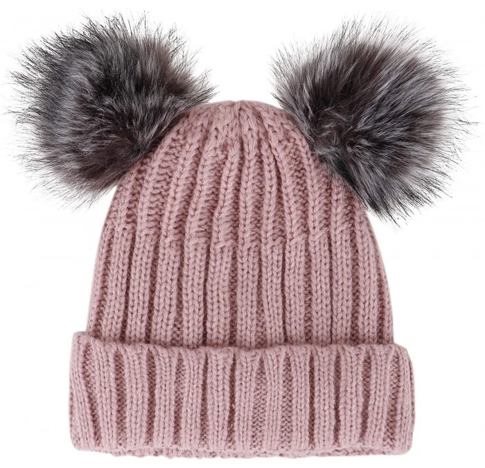 Skullies & Beanies Womens Beanie Winter Cable Knit Faux Fur Pompom Ears Beanie Hat - A_pink - C618E30X95X $26.56