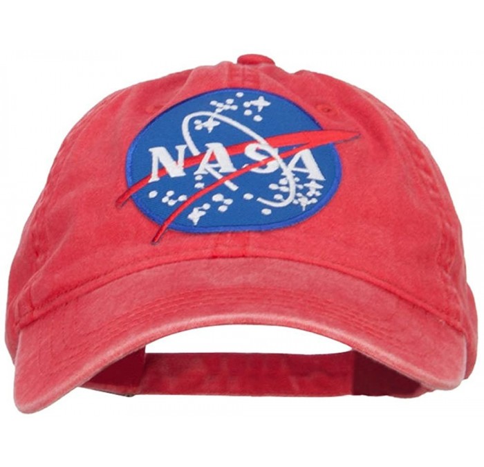 Baseball Caps Lunar Landing NASA Patched Washed Cap - Red - CA1208E8BO1 $21.04