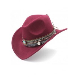 Cowboy Hats Women Men Wool Blend Western Cowboy Hat Cowgirl Caps Bohemia Tassel Ribbon - Wine Red - CR18IIOG97Q $15.22