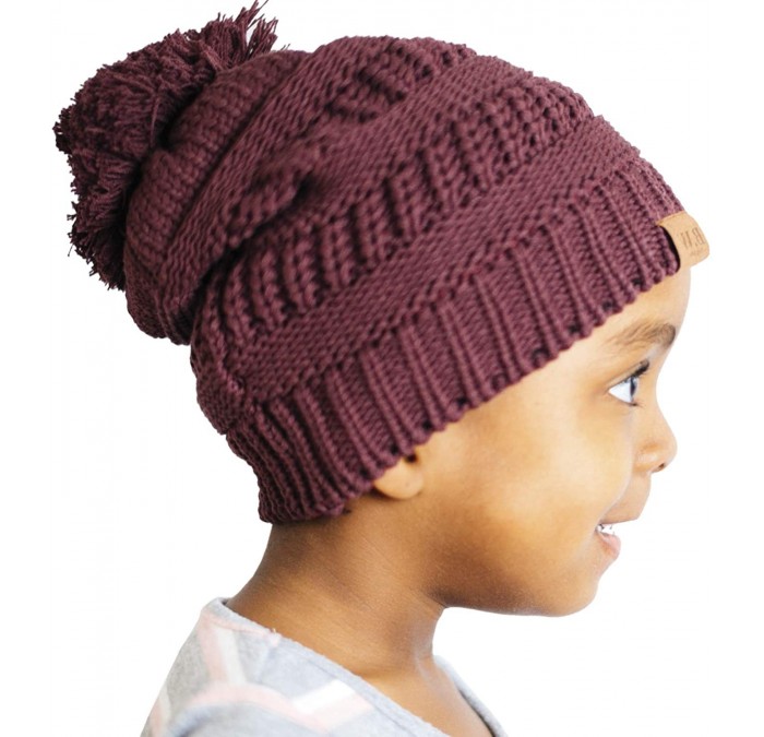Skullies & Beanies Satin Lined Winter Hats Toddlers - Kids Natural Hair Beanie - Slouchy Knit - Burgundy - CO193QK3EU7 $23.49